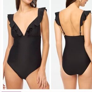 NWT J Crew black ruffle one piece swimsuit small
